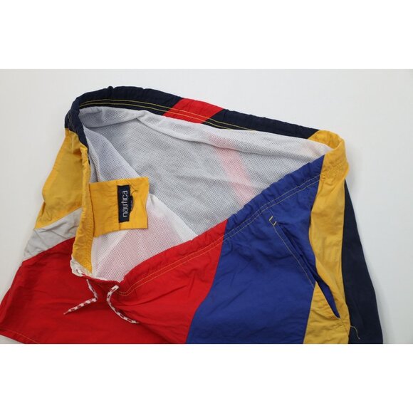 AS IS Vtg 90s Nautica Mens 2XL Spell Out Color Block Lined Shorts Swim Trunks - Picture 6 of 10